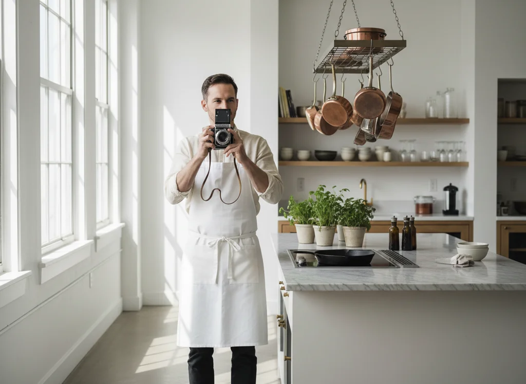 Chef/Photographer in studio kitchen